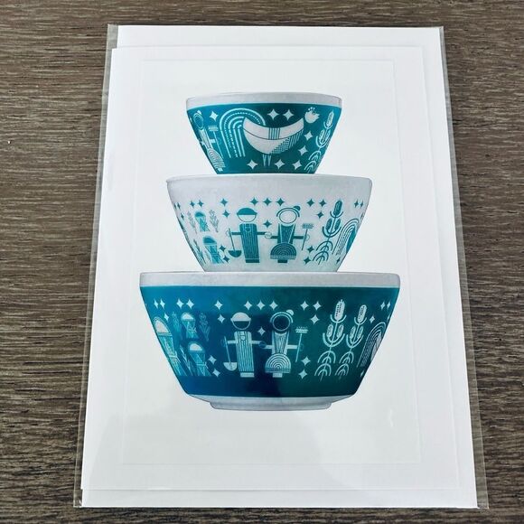 Vintage Pyrex Bowls Graphic Art Greeting Card - Picture 1 of 2